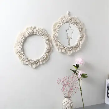 

Wall Hanging Mirror Boho Mirror with Fringe Round Mirror Art Ornament for Apartment Living Room Bedroom Dorm Entryway