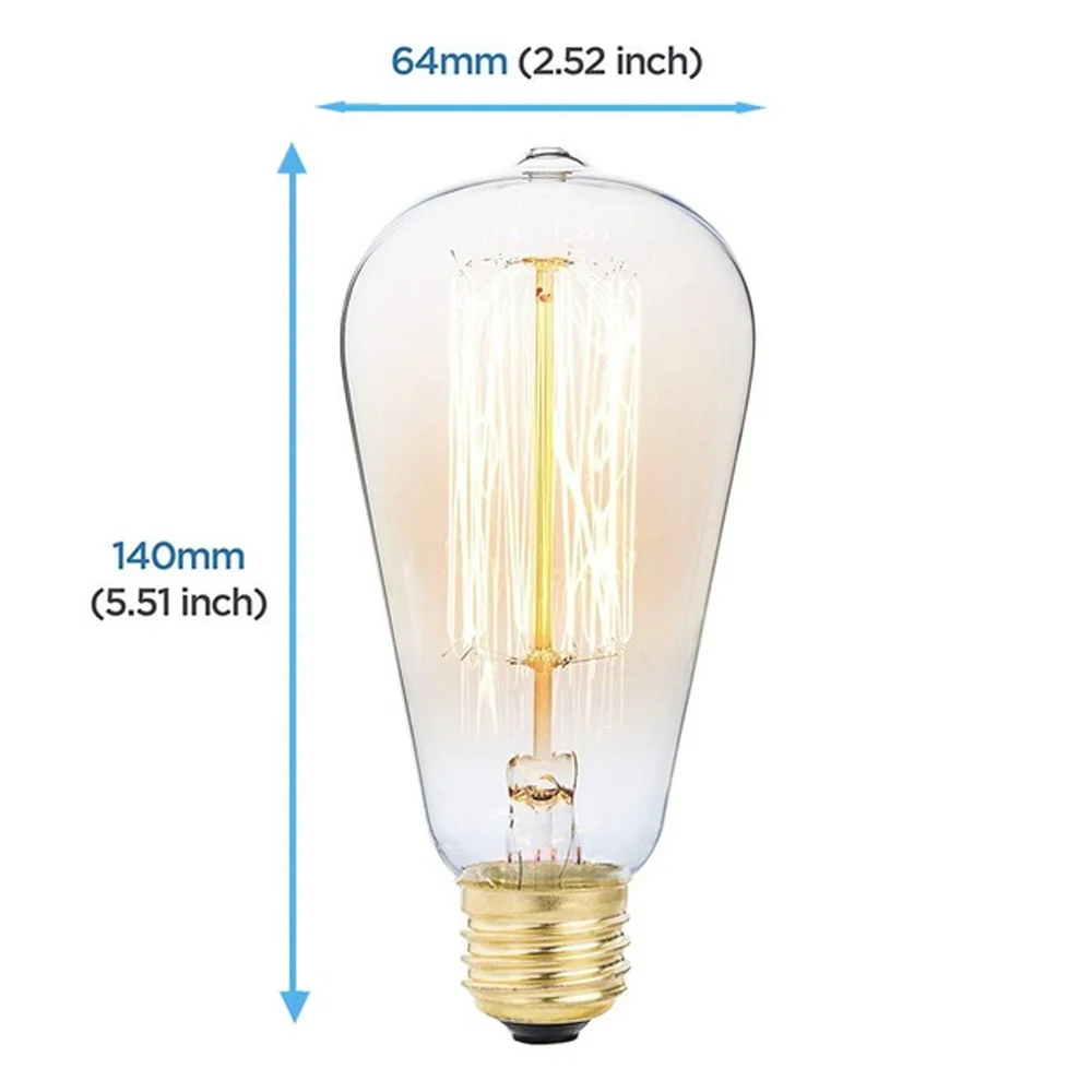 Glass Incandescent Bulbs E27 ST64 Tungsten Filament Warm White Bulb Lights W-Filament Bulb Edison Light Bulb 40W Droplight