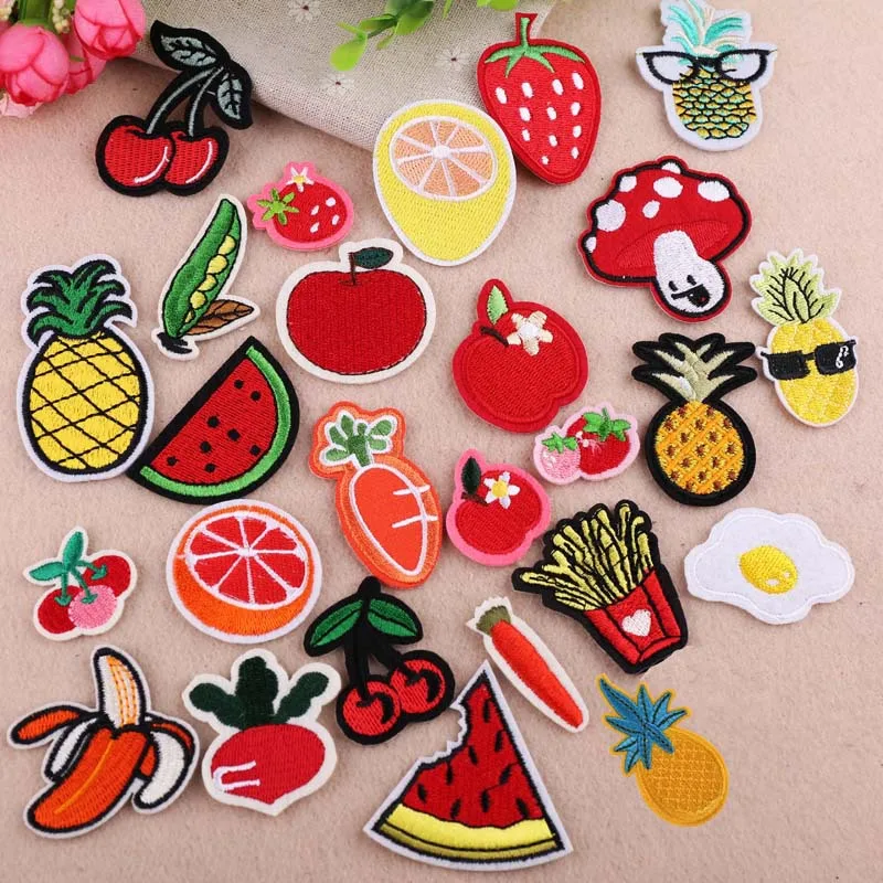 Cute Cartoon Patch Fruit Embroidered Cloth Stickers Small Patch DIY Clothes Decoration Applique Hole Patching Iron on Patches