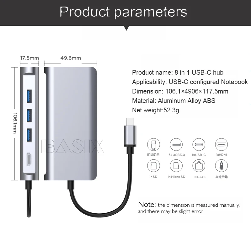 BKSCY USB C концентратор типа c к Hdmi; Ethernet Rj45 адаптер USB 3,1 SD/TF кардридер для MacBook Pro samsung Galaxy S9 Тип c концентратор Hdmi