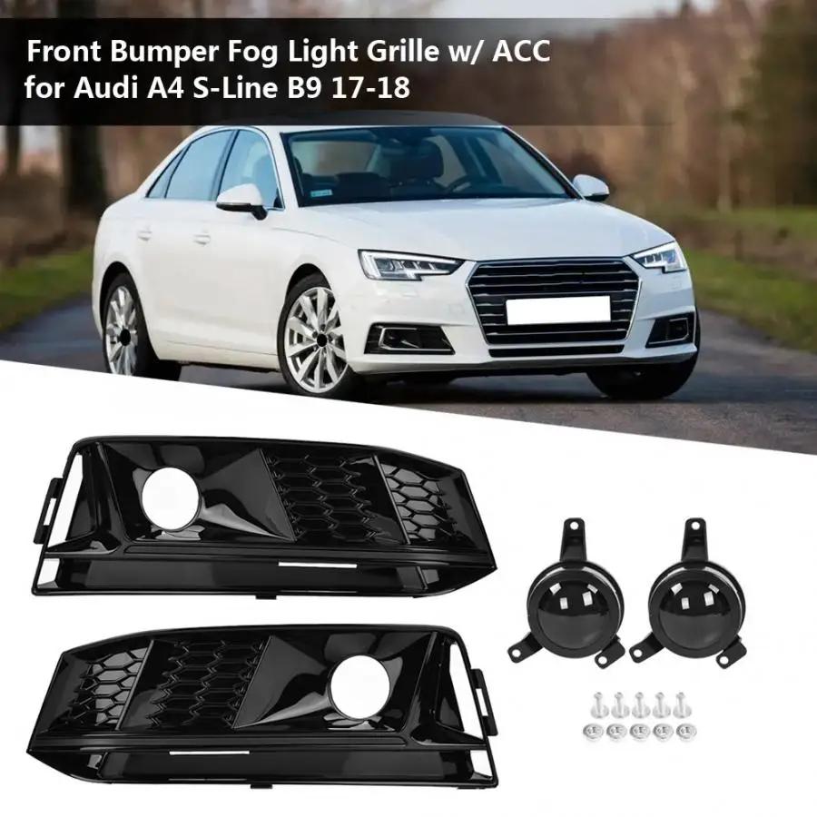 

2pcs Front Bumper Grille for S4 Style Honeycomb Front Bumper Fog Light Grille for Audi A4 S-Line B9 2017 2018