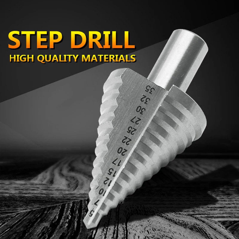 13 Step Cone Drill Bits Hole Cutter Bit Set 5-35 mm Fluted Edges HSS Step Drill Bit Reamer Triangle Shank Wood Metal Drilling