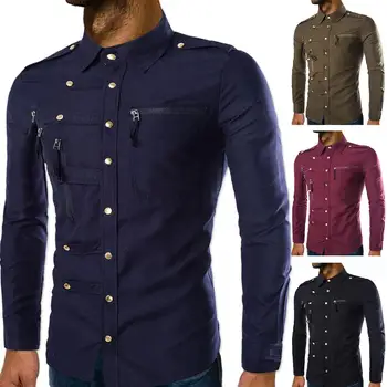 

COLDKER men casual shirt slim fit tops long sleeve turn-down collar blouse for male spring autumn clothing
