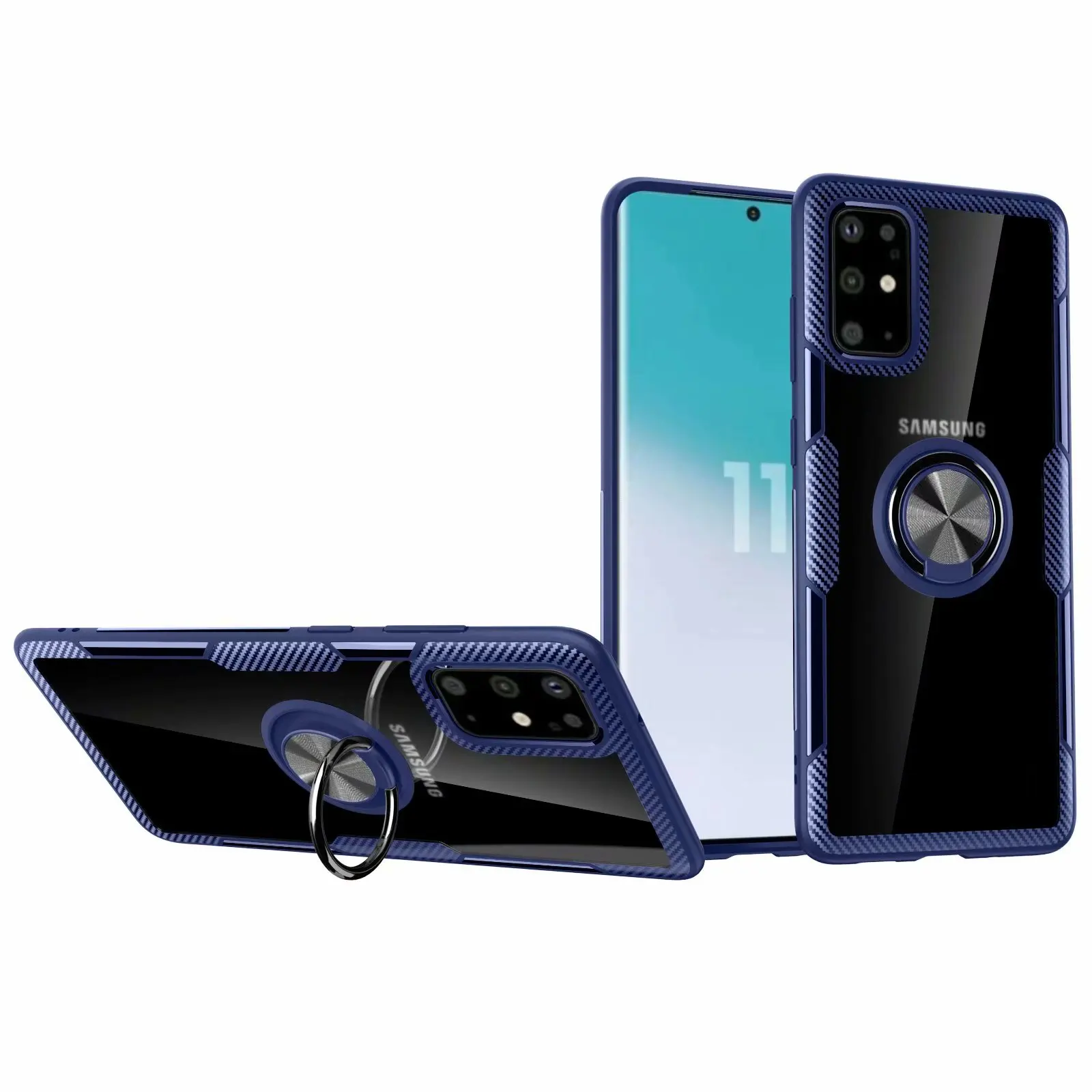 Чехол для Samsung Galaxy S20 Plus жесткий с кольцевой подставкой магнитный прозрачный