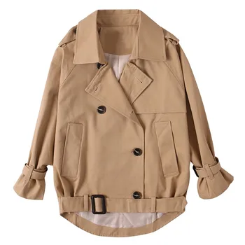 

Spring Autumn Jackets Fashion Double Breasted Windbreaker Long Sleeve Plus Size Coat Ladies Female Khaki Slim Belt Cloak Coat