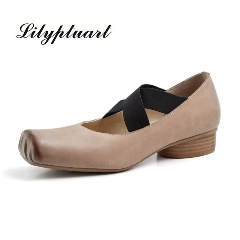 

Retro single shoes square head low heel shoes inside and outside leather ballet shoes fashion one pedal lazy shoes women