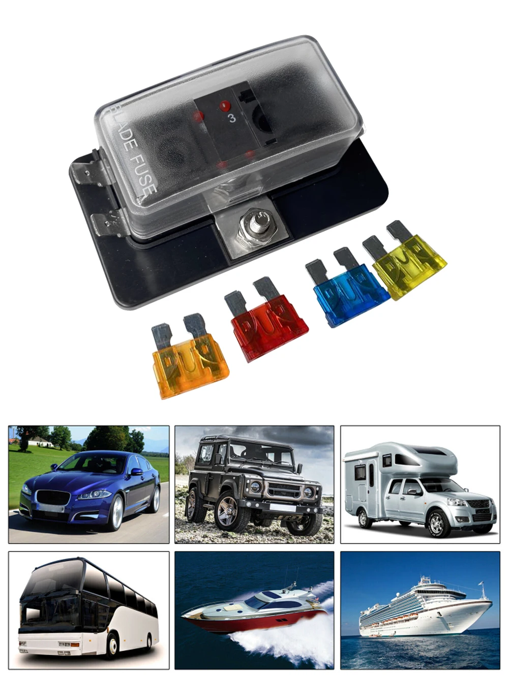 4 Way 32V Blade Fuse Block ATO/ATC Fuse Box Holder with LED Indicator