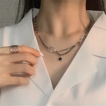 

RUIYI Real 925 Sterling Silver Women Cold Wind Original Personalized Niche Chokers Five-pointed Star Pendant Vintage Necklace