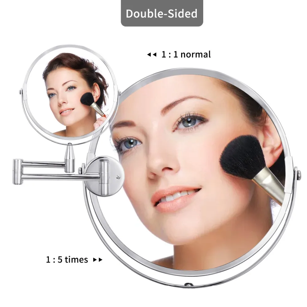 5X настенное зеркало для макияжа, вращающееся на 360 градусов, регулируемое, 7 дюймов, 1х/5х, двухстороннее зеркало, увеличительная лупа, косметическое зеркало для ванной комнаты