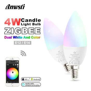 

Zigbee LED Smart Bulb E14 E12 4W Dimmable RGBCCT Candle Light lamp Bulbs 220V 110V 230V AC Compatible with Amazon Echo Plus