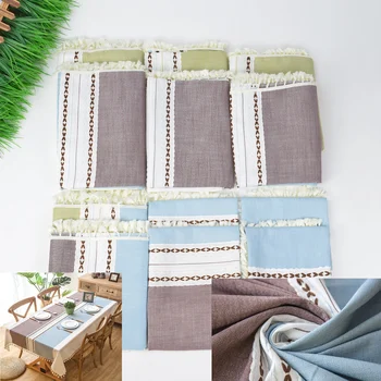 

Vintage Stitching Tassel Tablecloth Cotton Linen Fabric Dust-Proof Table Cover for Kitchen Dinning Tabletop Decoration