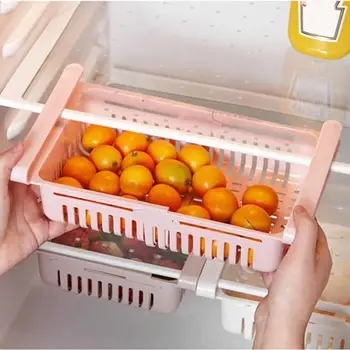 

Kitchen Organizer Adjustable Kitchen Refrigerator Storage Rack Fridge Freezer Shelf Holder Pull-out Drawer Organiser Space Saver
