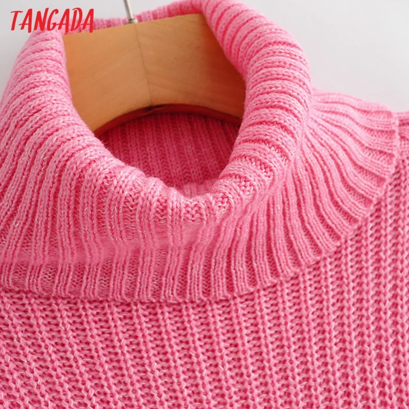 Tangada/осенне-зимний модный женский свитер с высоким воротом, свободный розовый джемпер с длинными рукавами, женский свитер, QJ146
