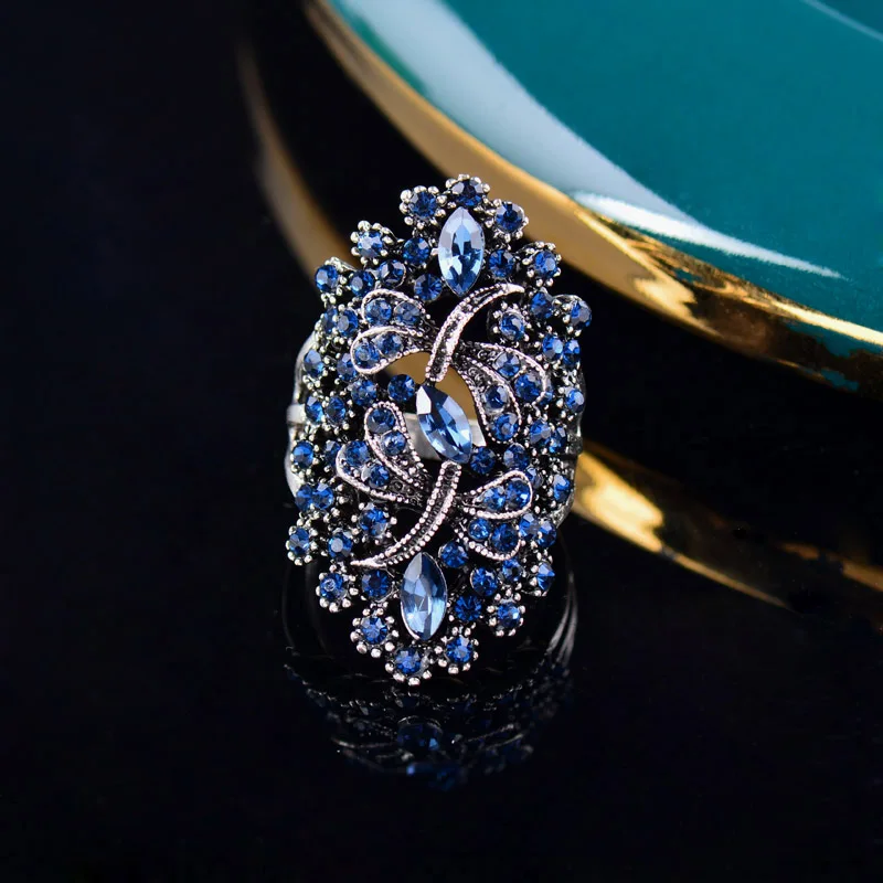 LEEKER Женские винтажные полые кольца стрекоза с блестящими темно-синими фианитами женские серебряные украшения в виде животных 565 LK1
