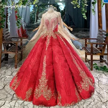 HTL793 красное бальное платье Бальные платья с высоким вырезом и длинными рукавами длиной до пола, милое 16 платье для танцев vestidos de 15 agnos