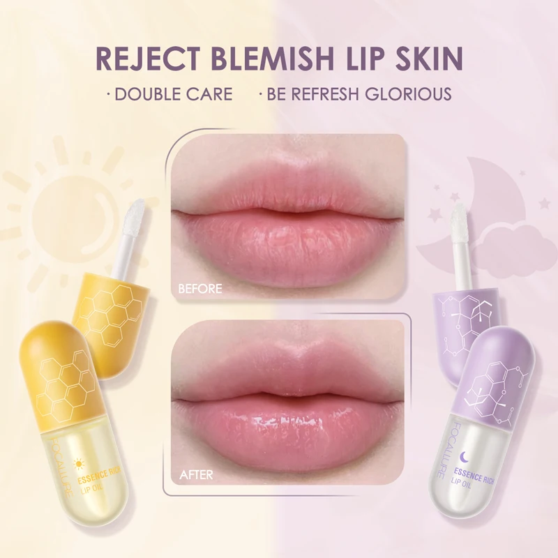 FOCALLURE Day Night Moisturizing Repairing Lip Oil Instant Volume Lip Plumper Reduce Fine Line Lips Care Makeup Cosmetics