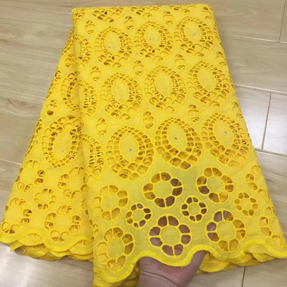 Африканская кружевная ткань Высокое качество Кружева Камни швейцарская вуаль кружева в швейцарском желтом платье ткань Дубай материалы 5 ярдов