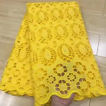 Африканская кружевная ткань Высокое качество Кружева Камни швейцарская вуаль кружева в швейцарском желтом платье ткань Дубай материалы 5 ярдов