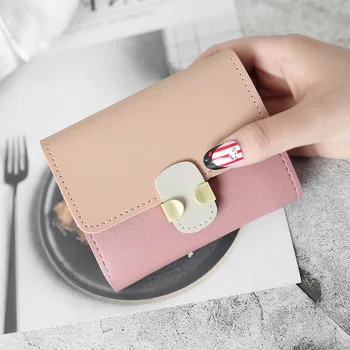 

womens wallets and purses metal decorative buckle hit color short students small wallet 2019 new moda mujer 2019