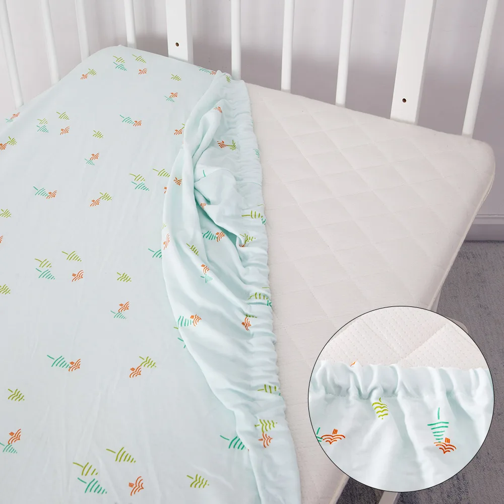 Простыня для детской кроватки из хлопка, мягкий матрас для детской кровати, защитный чехол с мультяшным принтом, постельные принадлежности для детской кроватки, размер 120*70 см - Цвет: Зеленый