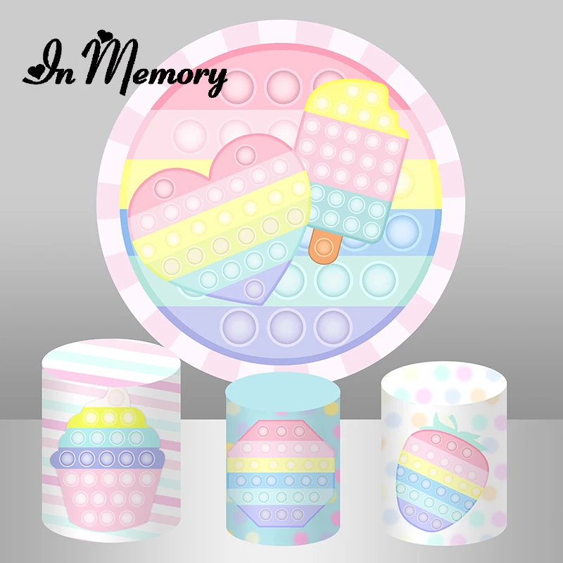 InMemory Sweet Ice Cream Heart Rainbow Color Round Backdrop Cover Girls Newborn Baby Shower Background Plinth Covers Customized |