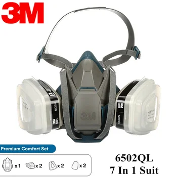 

3M 6502QL 7 IN1 Reusable Respirator Suit Paint Project Respirator with Quick Latch Organic Vapor Benzene PM2.5 Multi-Purpose
