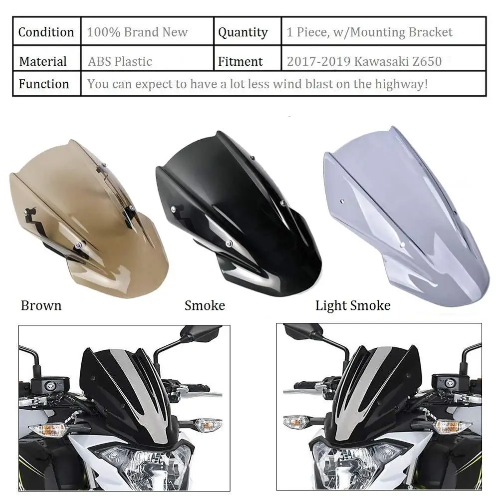 Для 2017 2018 2019 Kawasaki Z650 Z 650 мотоцикл лобовое стекло ветровое Flyscreen ветровой дефлектор