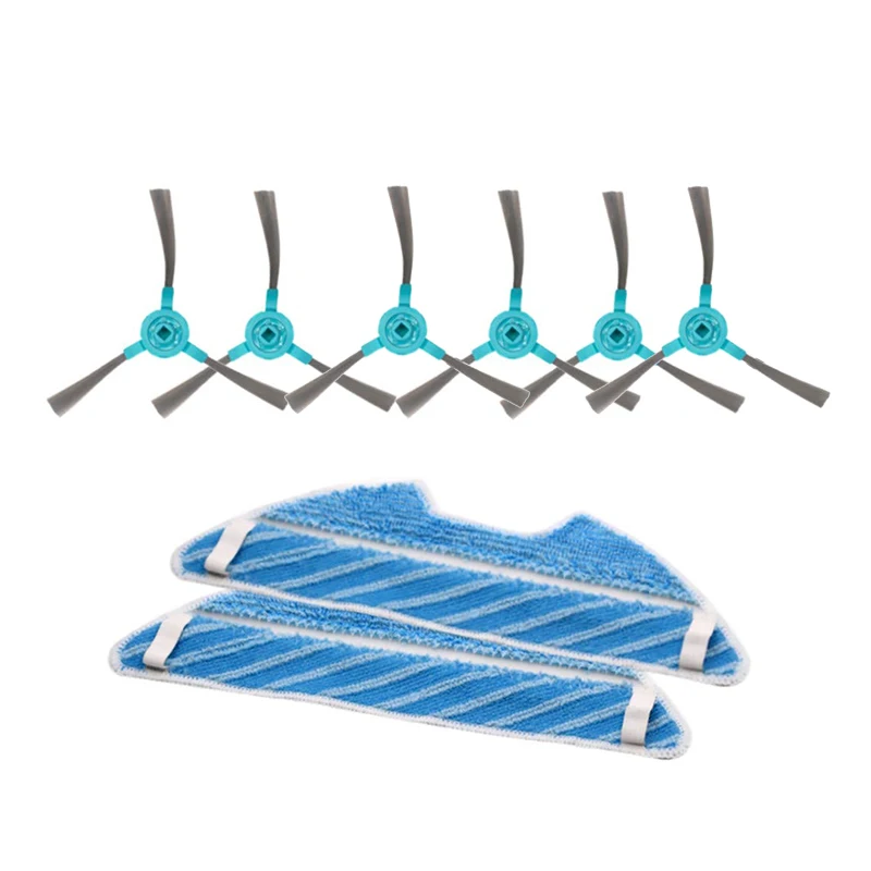 

6X Side Brush + 2X Mop, Replacement Cleaning Tool Kit for Cecotec Conga Excellence 1290 1390 Sweeping Robot