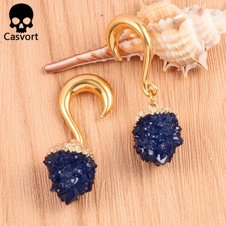 Casvort new arrival hook ear plugs resin dangle ear tunnel stainless steel gold ear weight ear gauges body piercing