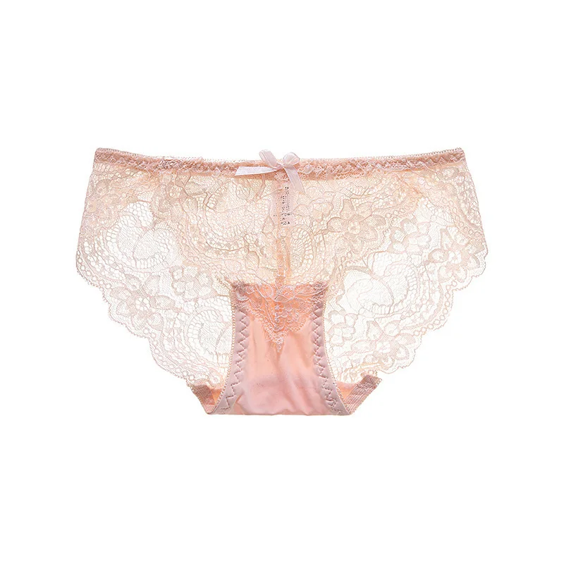 Light Pink Сексуальные Бесшовные женские кружевные трусики, ледяной шелк, прозрачные трусы, полые, средняя талия, нижнее белье, сексуальные трусы, нижнее белье - Цвет: Light Pink