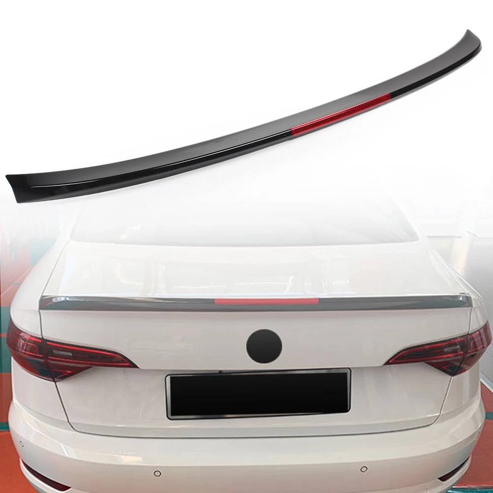 Car Spoiler ABS Black Rear Tail Trunk Wing with LED Brake Taillight Red