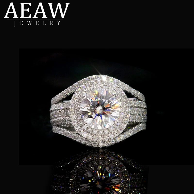 

AEAW Luxury 14k White Gold 2.0ct Moissanite Engagement Ring Round Brilliant Cut Romantic Wedding Rings For Women Party Gift