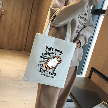 

Porg Funny Progs Simple Women Package Elegant Canvas Bag Handbags Shoulder Bags Casual Shopping Girls Handbag