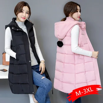 

2019 Winter vest women long vest Casual Slim thick warm Autumn hooded sleeveless waistcoat long zipper winter vest female