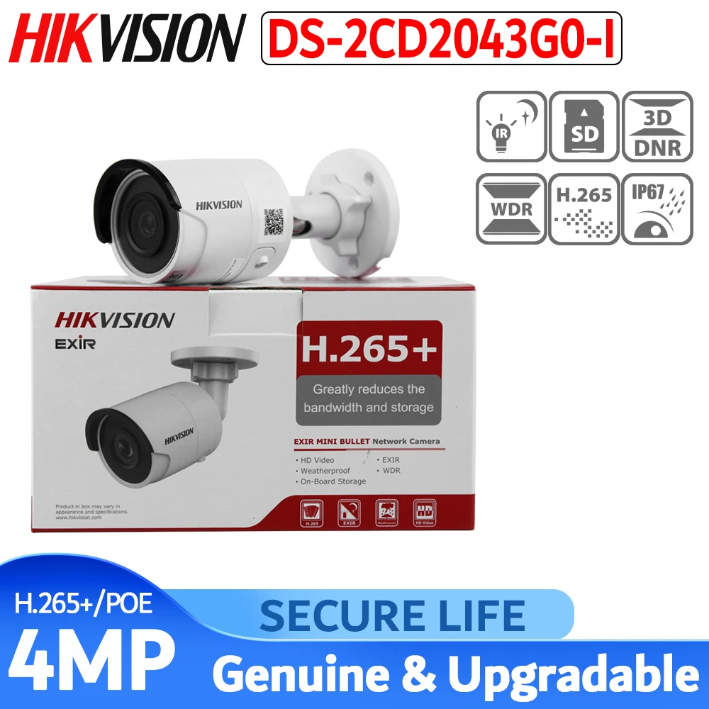Hikvision DS-2CD2043G0-I английская версия 4MP цилиндрическая Сетевая IP Камера Видеонаблюдения POE камера безопасности Замена DS-2CD2042WD-I
