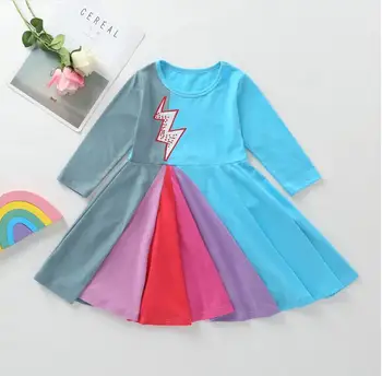 

Spring Baby Girls Cotton Rainbow Embroidery Long Sleeve Dress, Princess Kids Cute Clothing 5 pieces/lot, Wholesale