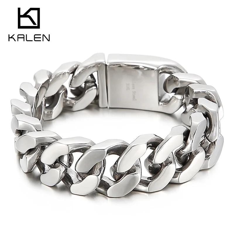 Men's Chunky Bike Chain Bracelet - 22cm Stainless Steel, Black & Orange, Heavy Link Chain Wristband