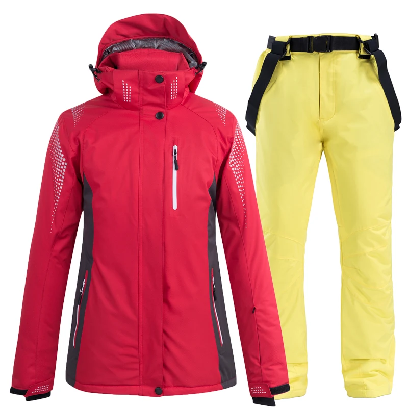 Зимний лыжный костюм для женщин, ветронепроницаемый, водонепроницаемый, для спорта на открытом воздухе, лыжная куртка и брюки, костюм, комплекты, спортивная куртка, брюки, сноуборд, костюмы - Цвет: color16