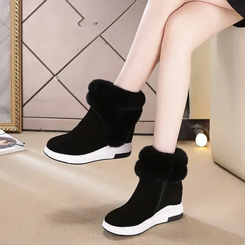 

New Genuine Leather Real hair Superior quality Women Boots Lace Up Martin Boots Women Ankle Fur Boots Winter warm Women Shoes