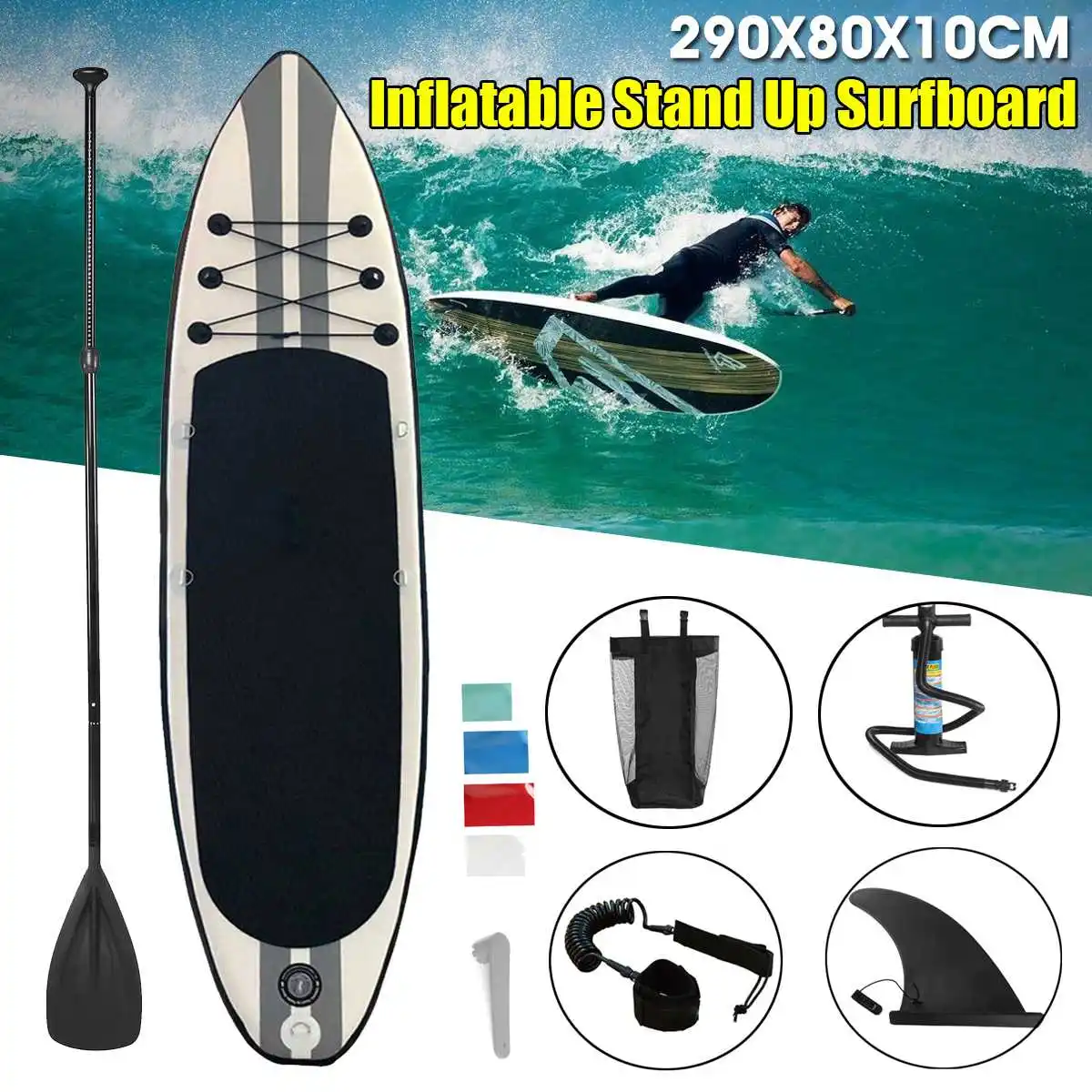 - 290x80x10cm Inflatable Stand Up Surfboard Kit with Paddle Pump Inflatable Surf Board Outdoor Marine Surfing Board Water Sports