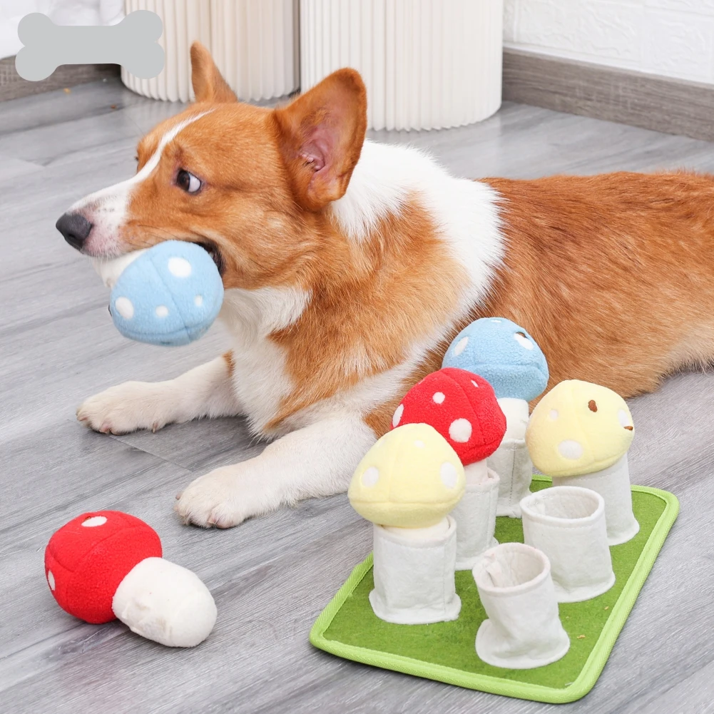 Plush Mushrooms Dog Toys Snuffle Mat Dog Puzzle Hide Seek Food Foraging Training Slow Feeder