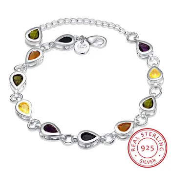 

Sweet 925 Sterling Silver Colourful Love Heart Zirconia Rhinestone Bracelet For Women Valentine's Gift Fine Jewelry pulseras