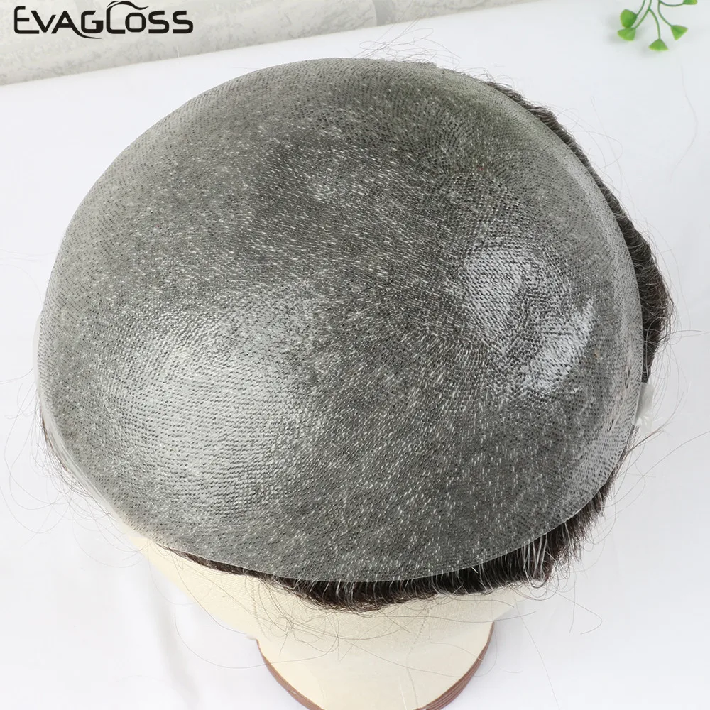 Men's Wig 0.06-0.08mm Skin PU Hair Pieces Men Toupee Unit Hair V Loop Replacement System For Male Toupee