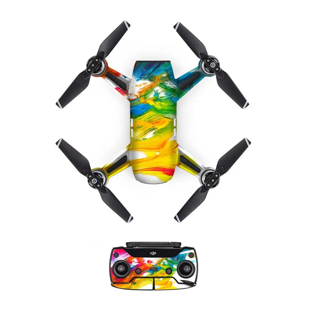 Colour Style Decal PVC Skin Sticker For DJI Spark Drone Remote Controllers 3 Batteries Protection Film Cover