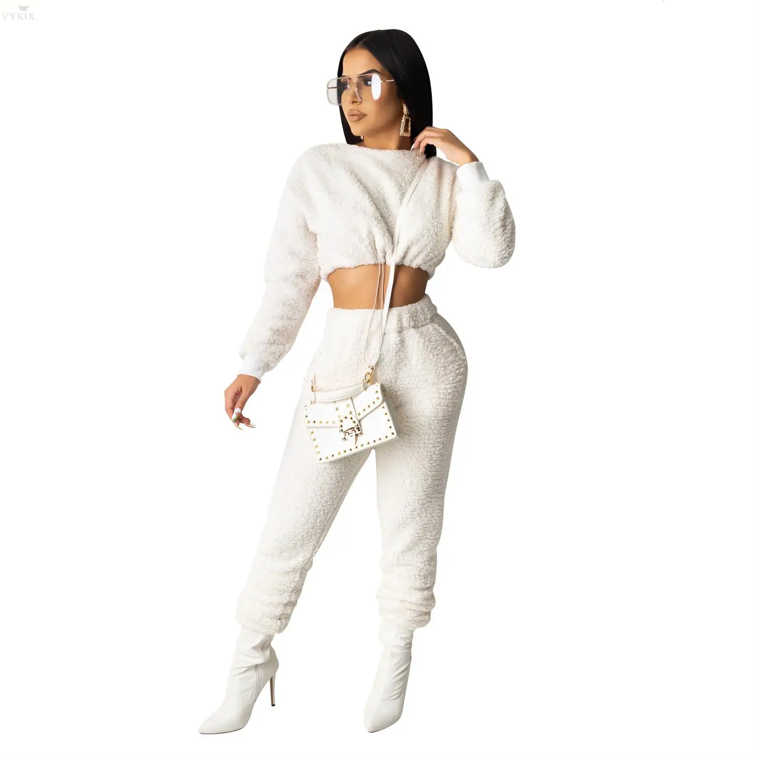 

Tracksuit Women Set Full Sleeve Cashmere Wool Suit Two Piece Set Top And Pants Night Sportswear Women 2 Piece Set Club Outfits