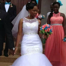 Лодочка шеи тюль Русалка Свадебные платья Аппликация Свадебное платье с бисером свадебное платье на заказ развертки Шлейфы для свадебных платьев