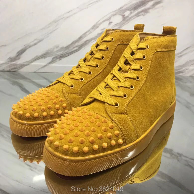 

High Cut cl andgz light yellow Suede Leather Lace up Rivets Front Red bottoms For Men Flat sport Shoes Sneakers Loafers Footwear