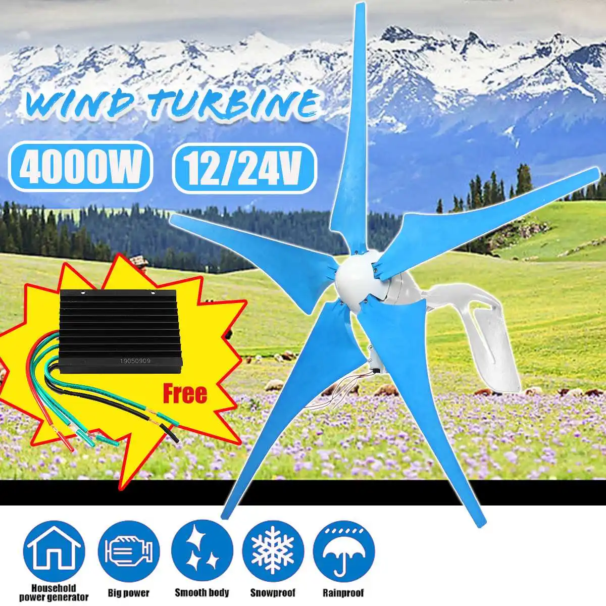 

4000W Wind s 12/24V Wind Generator 5 Horizontal Generator With Controller Windmill for Street Lamps