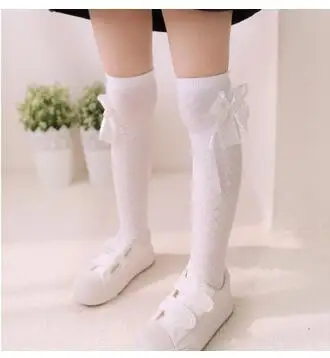 White bow side Гетры для маленьких девочек с героями мультфильмов, Детский комплект чулок, Детские гетры до колена для мальчиков с рисунком кота, хлопковые гетры - Цвет: White bow side