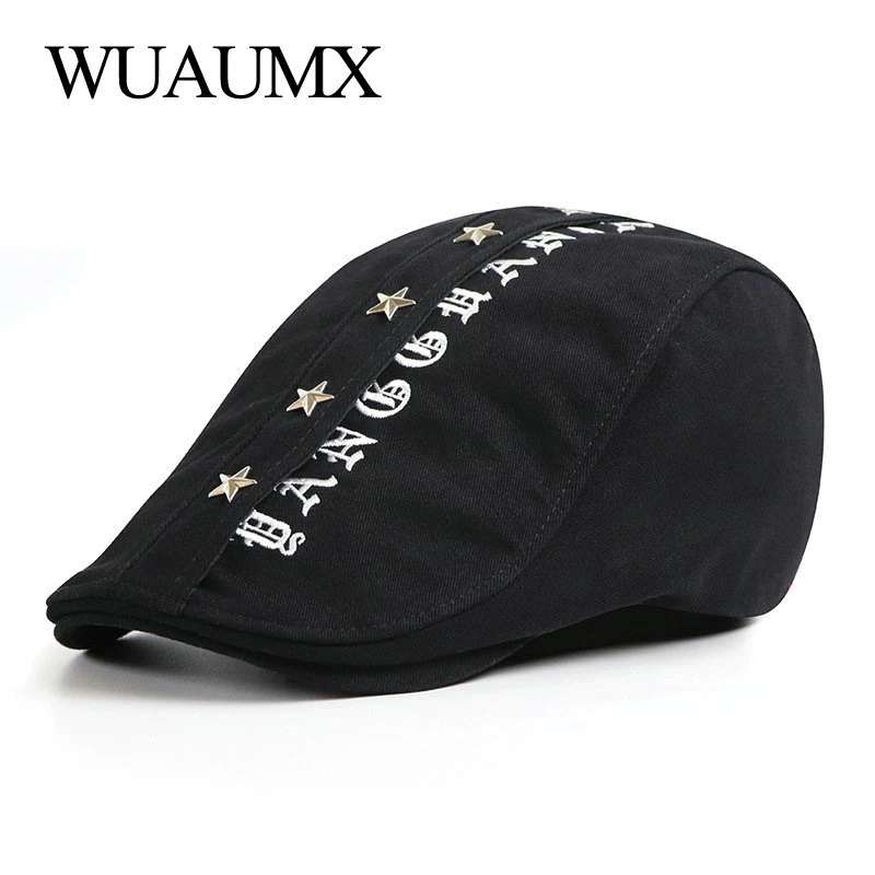 Brand Embroidery Beret Hats For Men Black White Peaked Cap Women Cotton Herringbone Flat Ivy Cap Painter Newsboy Hat casquette mens fleece beret